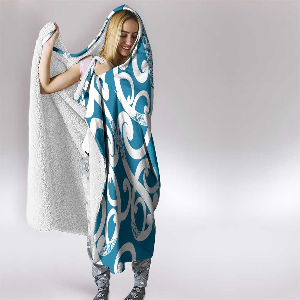 Azure Blue Maori Hooded Blanket Koru Kowhaiwhai - Aussie Hoodie