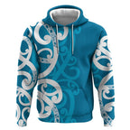 Azure Blue Maori Hoodie Koru Kowhaiwhai - Aussie Hoodie