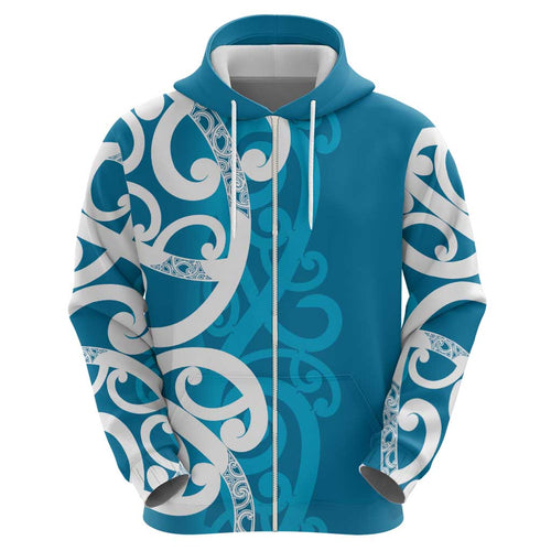 Azure Blue Maori Hoodie Koru Kowhaiwhai - Aussie Hoodie