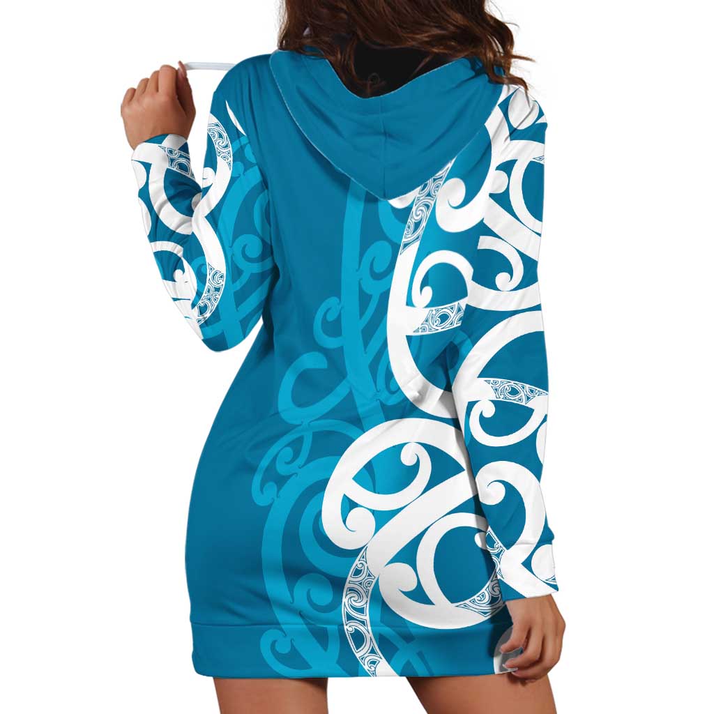 Azure Blue Maori Hoodie Dress Koru Kowhaiwhai - Aussie Hoodie