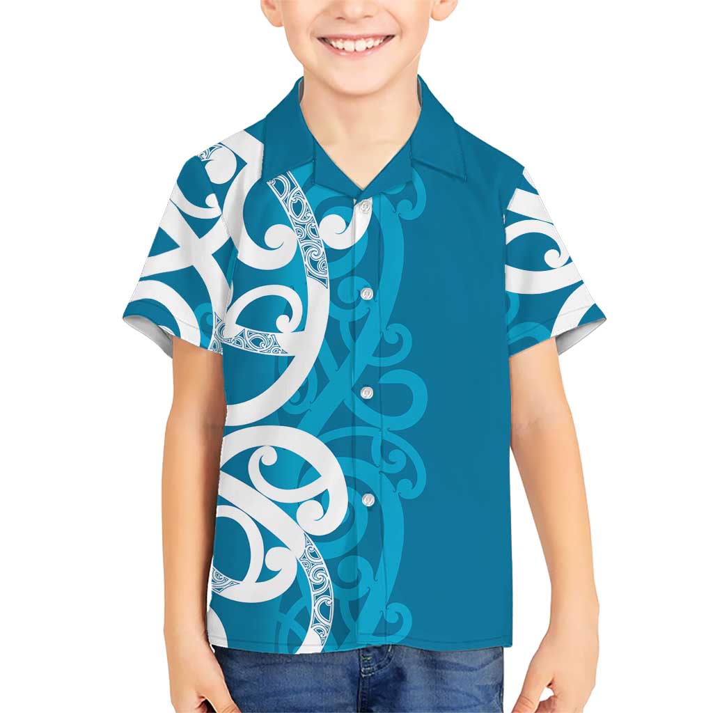 Azure Blue Maori Kid Hawaiian Shirt Koru Kowhaiwhai - Aussie Hoodie