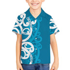 Azure Blue Maori Kid Hawaiian Shirt Koru Kowhaiwhai - Aussie Hoodie