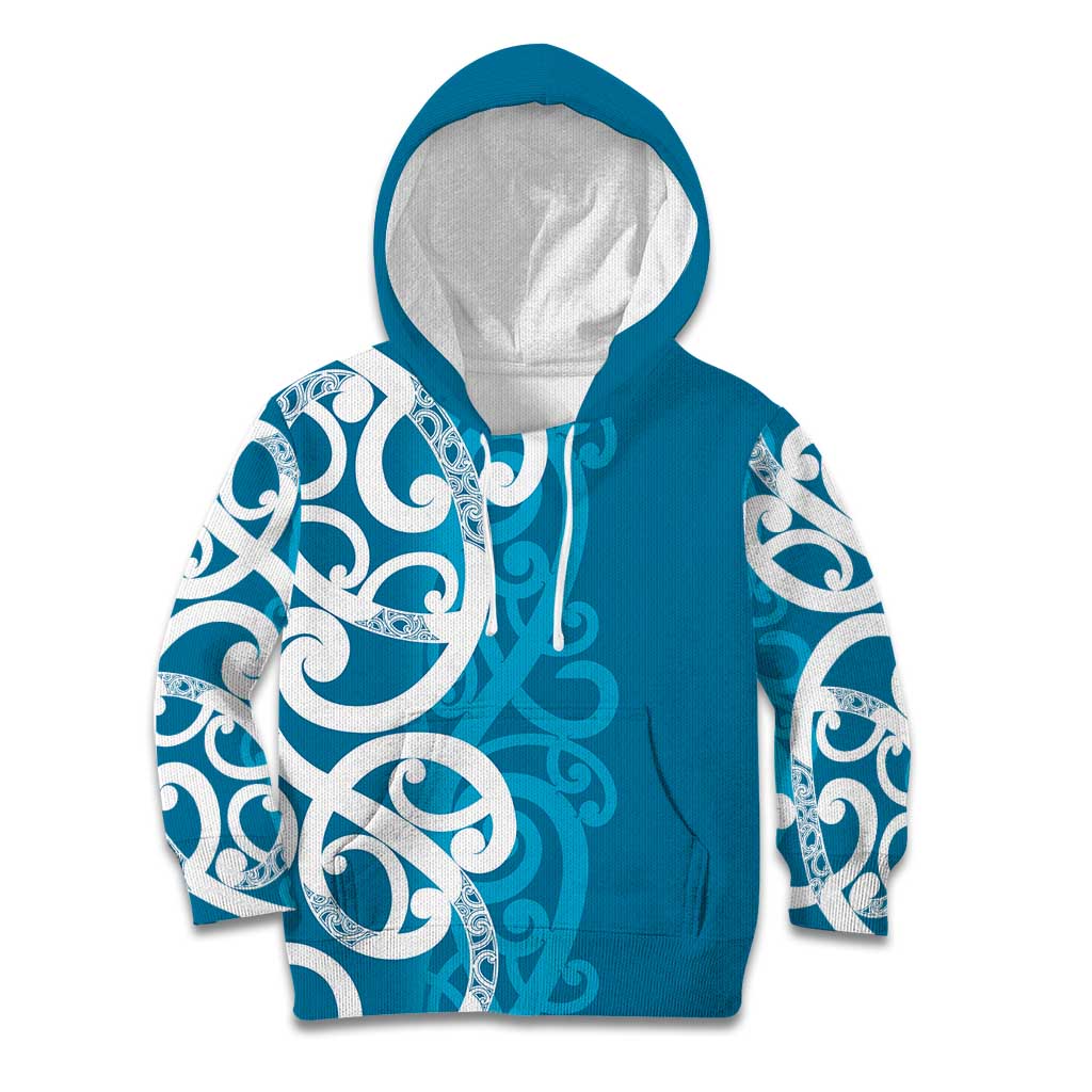 Azure Blue Maori Kid Hoodie Koru Kowhaiwhai - Aussie Hoodie