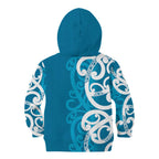Azure Blue Maori Kid Hoodie Koru Kowhaiwhai - Aussie Hoodie