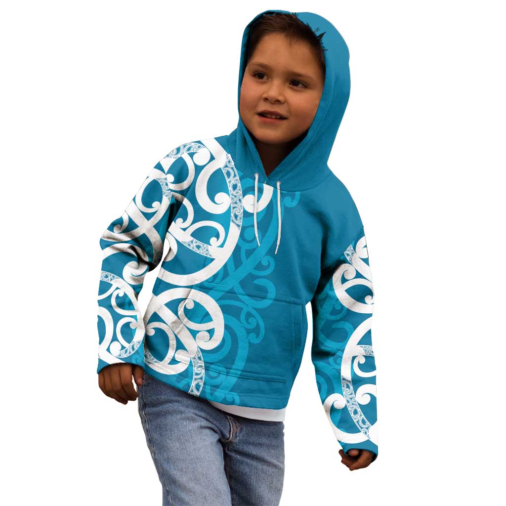 Azure Blue Maori Kid Hoodie Koru Kowhaiwhai - Aussie Hoodie
