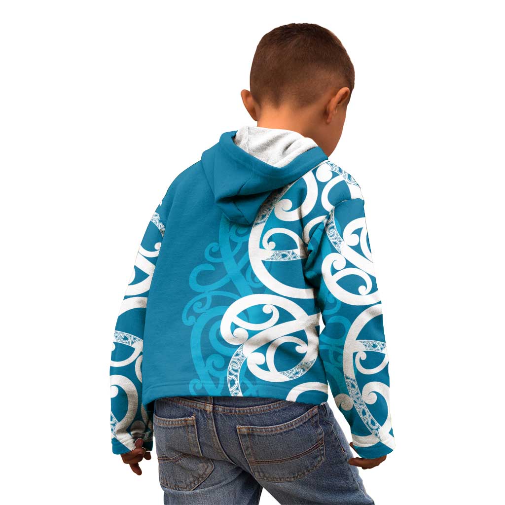 Azure Blue Maori Kid Hoodie Koru Kowhaiwhai - Aussie Hoodie