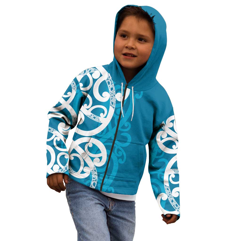 Azure Blue Maori Kid Hoodie Koru Kowhaiwhai - Aussie Hoodie