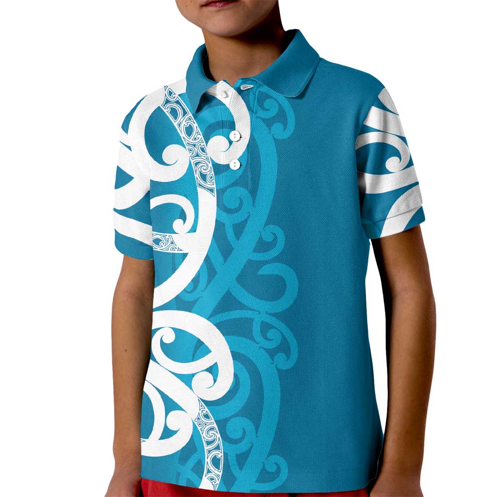 Azure Blue Maori Kid Polo Shirt Koru Kowhaiwhai - Aussie Hoodie