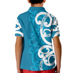 Azure Blue Maori Kid Polo Shirt Koru Kowhaiwhai - Aussie Hoodie