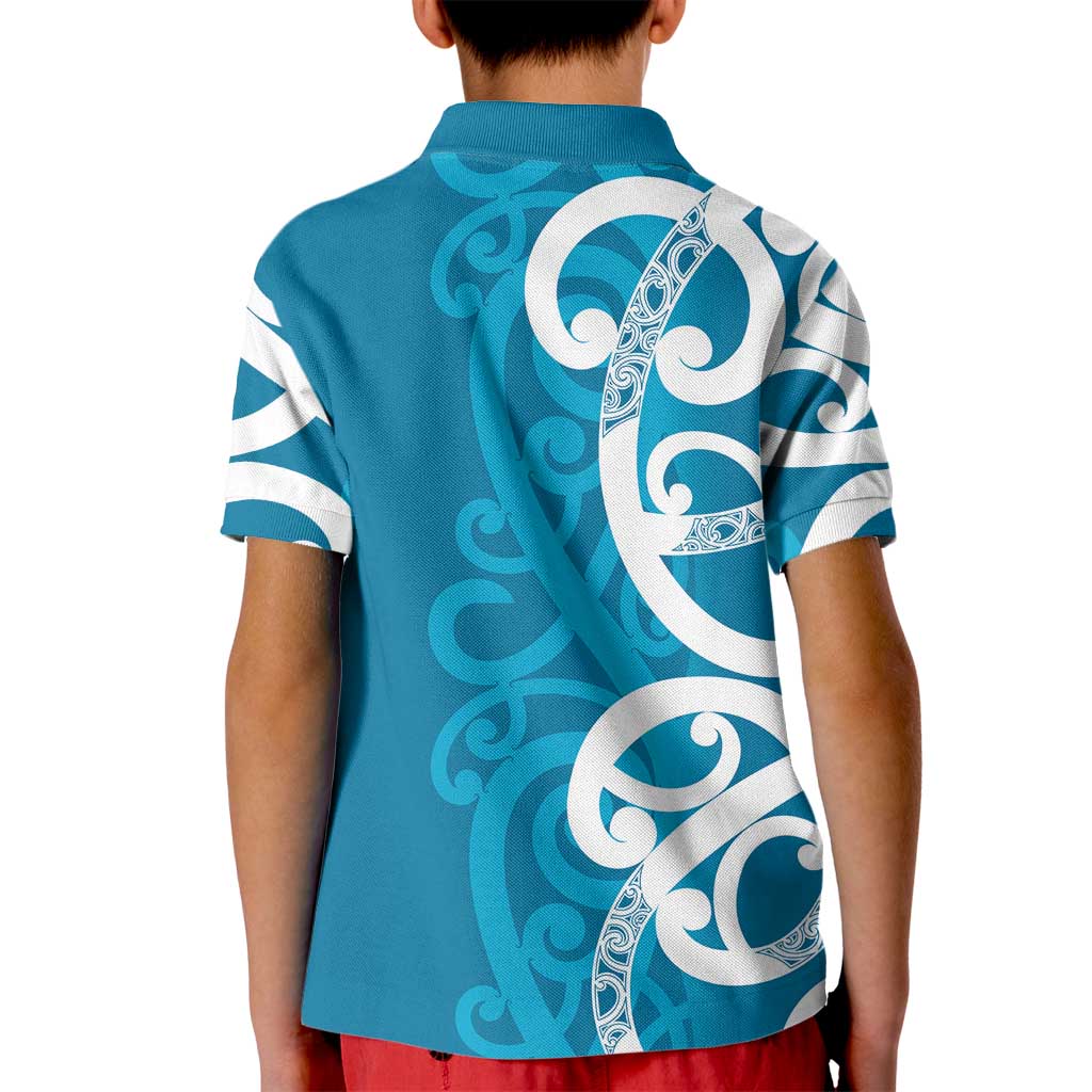 Azure Blue Maori Kid Polo Shirt Koru Kowhaiwhai - Aussie Hoodie