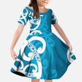 Azure Blue Maori Kid Short Sleeve Dress Koru Kowhaiwhai - Aussie Hoodie