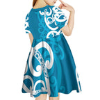 Azure Blue Maori Kid Short Sleeve Dress Koru Kowhaiwhai - Aussie Hoodie