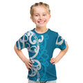 Azure Blue Maori Kid T Shirt Koru Kowhaiwhai - Aussie Hoodie