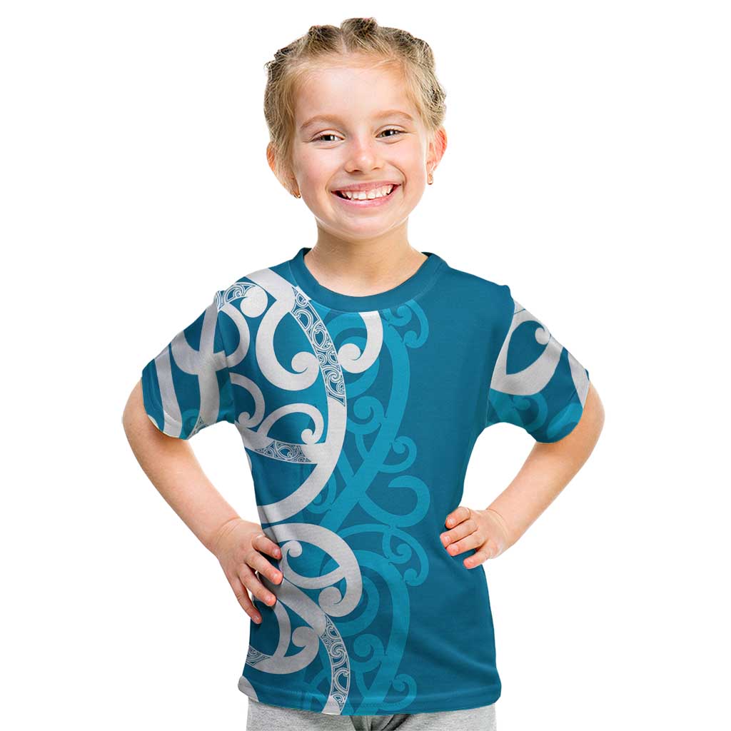 Azure Blue Maori Kid T Shirt Koru Kowhaiwhai - Aussie Hoodie
