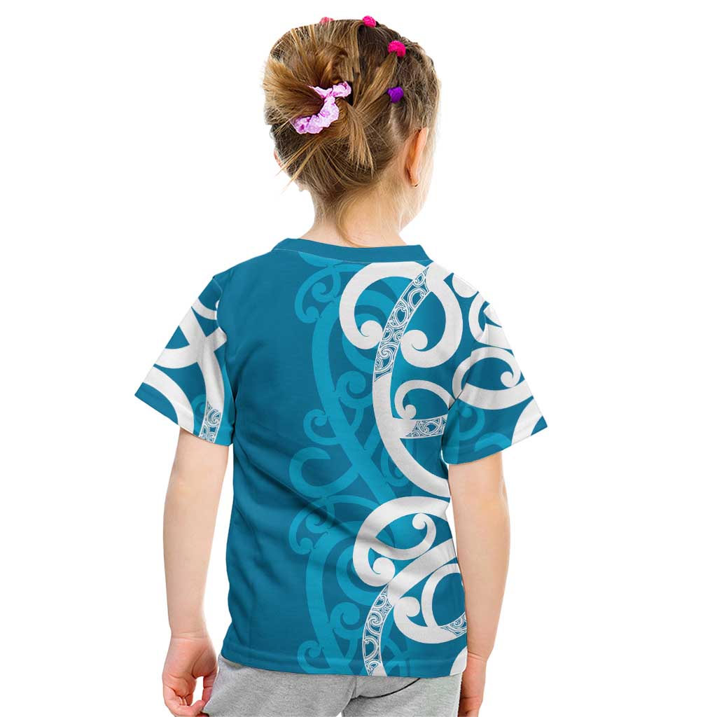 Azure Blue Maori Kid T Shirt Koru Kowhaiwhai - Aussie Hoodie