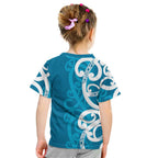 Azure Blue Maori Kid T Shirt Koru Kowhaiwhai - Aussie Hoodie