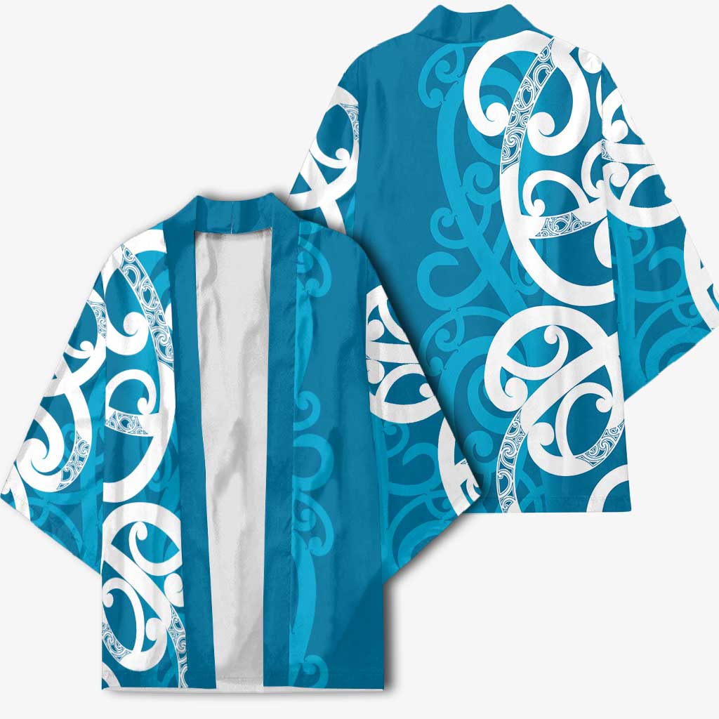 Azure Blue Maori Kimono Koru Kowhaiwhai - Aussie Hoodie