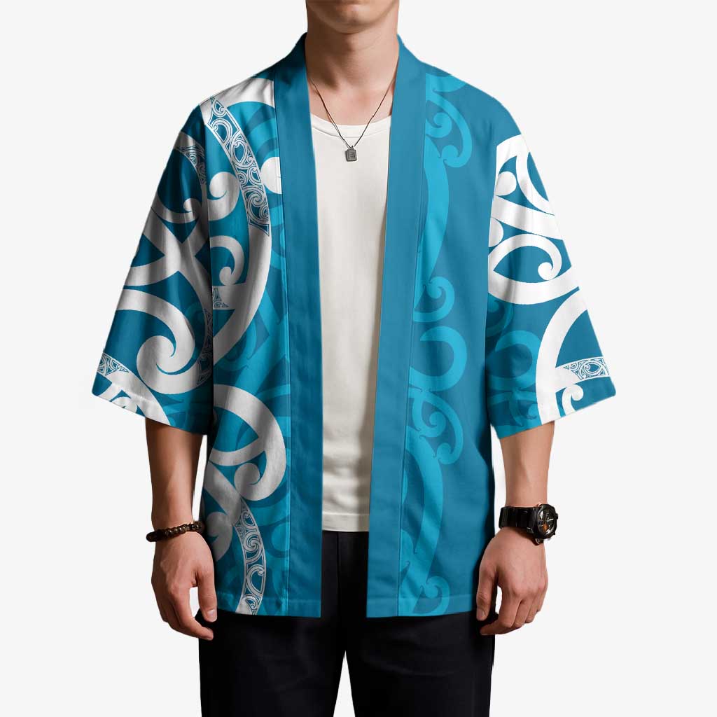 Azure Blue Maori Kimono Koru Kowhaiwhai - Aussie Hoodie