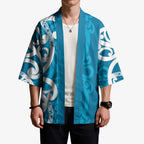 Azure Blue Maori Kimono Koru Kowhaiwhai - Aussie Hoodie