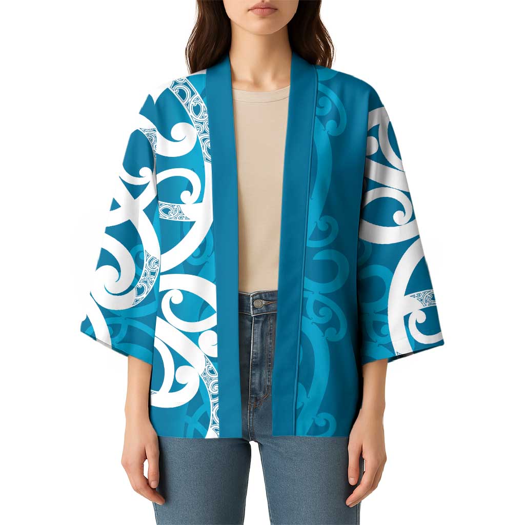 Azure Blue Maori Kimono Koru Kowhaiwhai - Aussie Hoodie