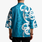 Azure Blue Maori Kimono Koru Kowhaiwhai - Aussie Hoodie