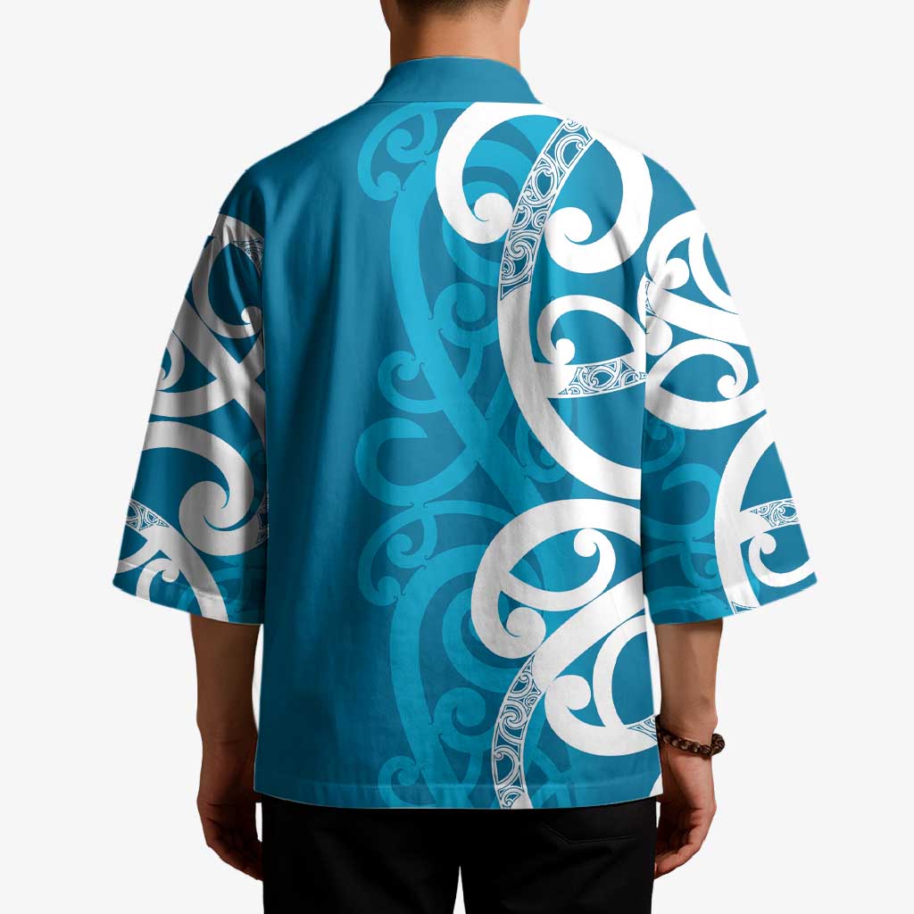 Azure Blue Maori Kimono Koru Kowhaiwhai - Aussie Hoodie