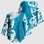 Azure Blue Maori Kimono Sleeve Blouse Koru Kowhaiwhai - Aussie Hoodie