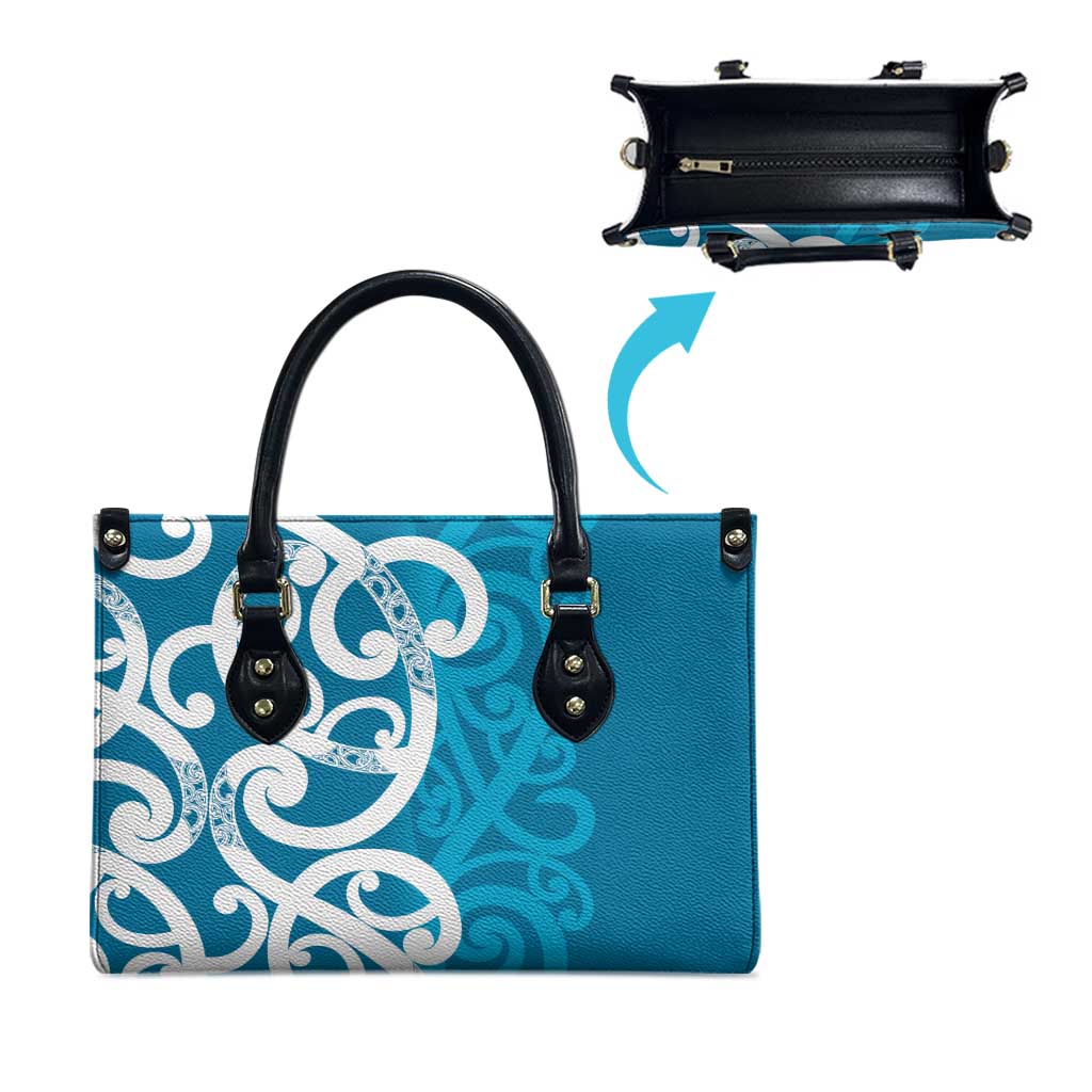 Azure Blue Maori Leather Bag Koru Kowhaiwhai - Aussie Hoodie