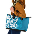Azure Blue Maori Leather Tote Bag Koru Kowhaiwhai - Aussie Hoodie