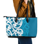 Azure Blue Maori Leather Tote Bag Koru Kowhaiwhai - Aussie Hoodie