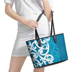 Azure Blue Maori Leather Tote Bag Koru Kowhaiwhai - Aussie Hoodie