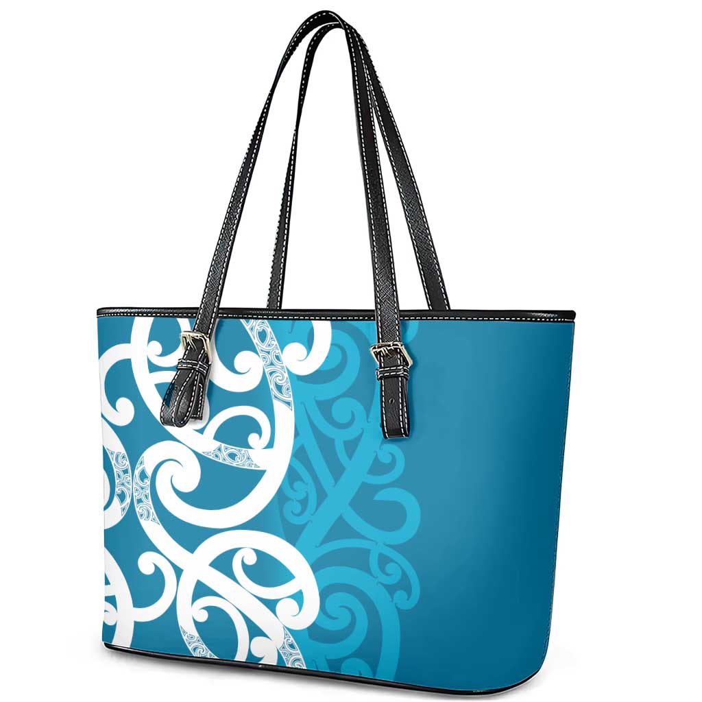 Azure Blue Maori Leather Tote Bag Koru Kowhaiwhai - Aussie Hoodie