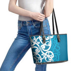 Azure Blue Maori Leather Tote Bag Koru Kowhaiwhai - Aussie Hoodie