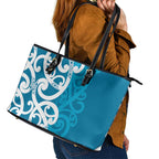 Azure Blue Maori Leather Tote Bag Koru Kowhaiwhai - Aussie Hoodie