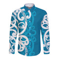 Azure Blue Maori Long Sleeve Button Shirt Koru Kowhaiwhai - Aussie Hoodie