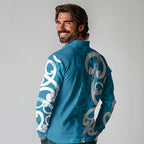 Azure Blue Maori Long Sleeve Polo Shirt Koru Kowhaiwhai - Aussie Hoodie