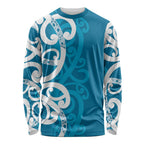 Azure Blue Maori Long Sleeve Shirt Koru Kowhaiwhai - Aussie Hoodie