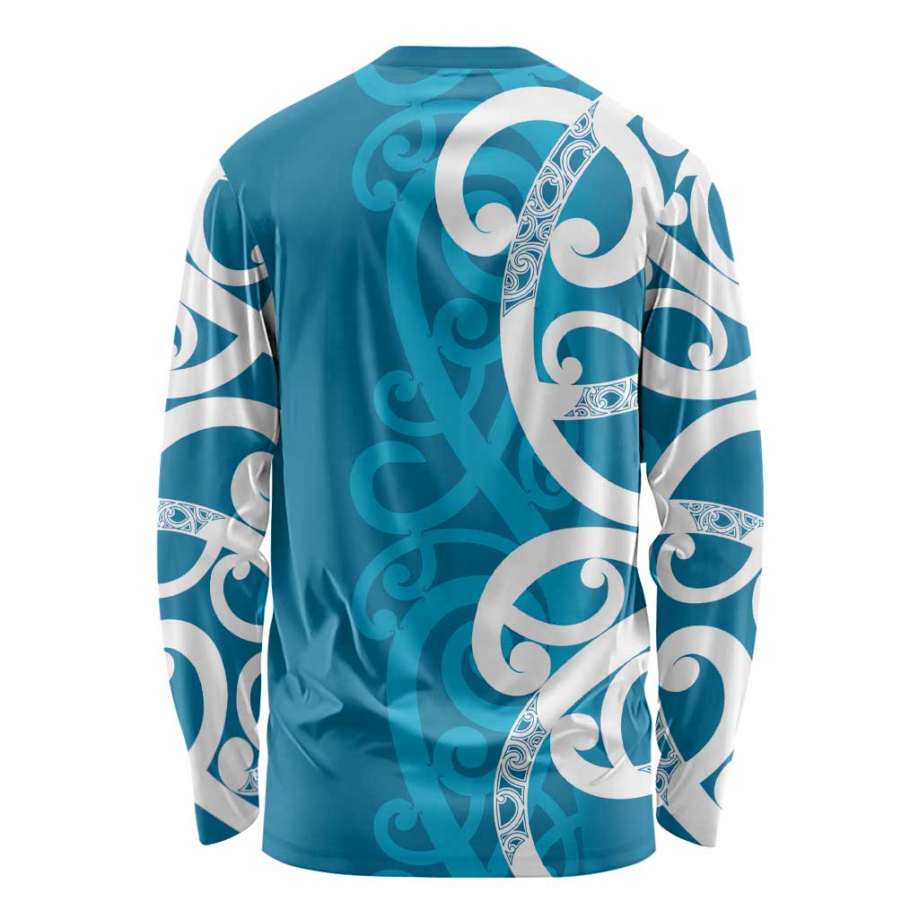 Azure Blue Maori Long Sleeve Shirt Koru Kowhaiwhai - Aussie Hoodie