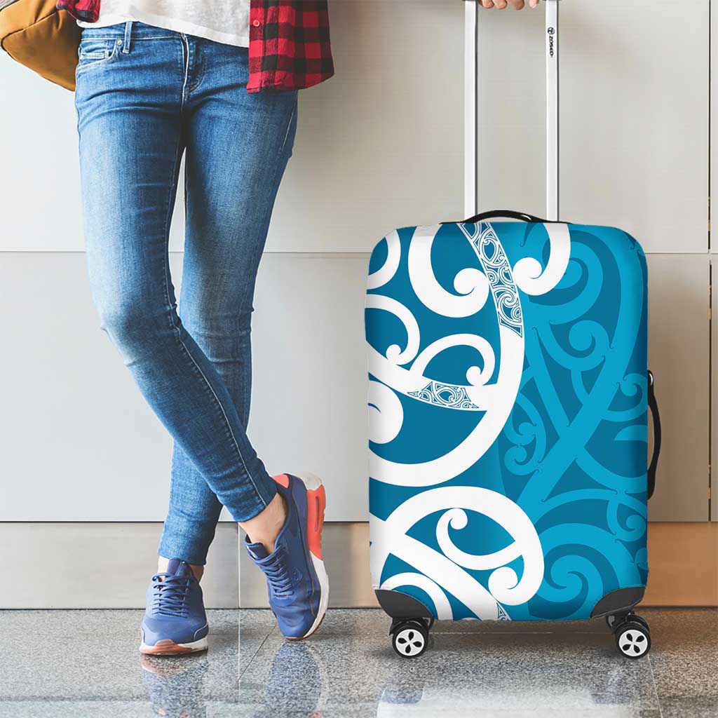 Azure Blue Maori Luggage Cover Koru Kowhaiwhai - Aussie Hoodie