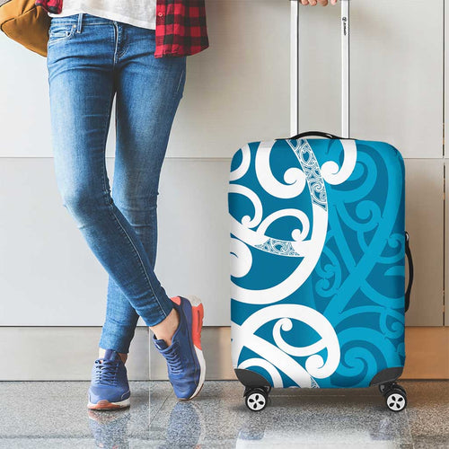 Azure Blue Maori Luggage Cover Koru Kowhaiwhai - Aussie Hoodie