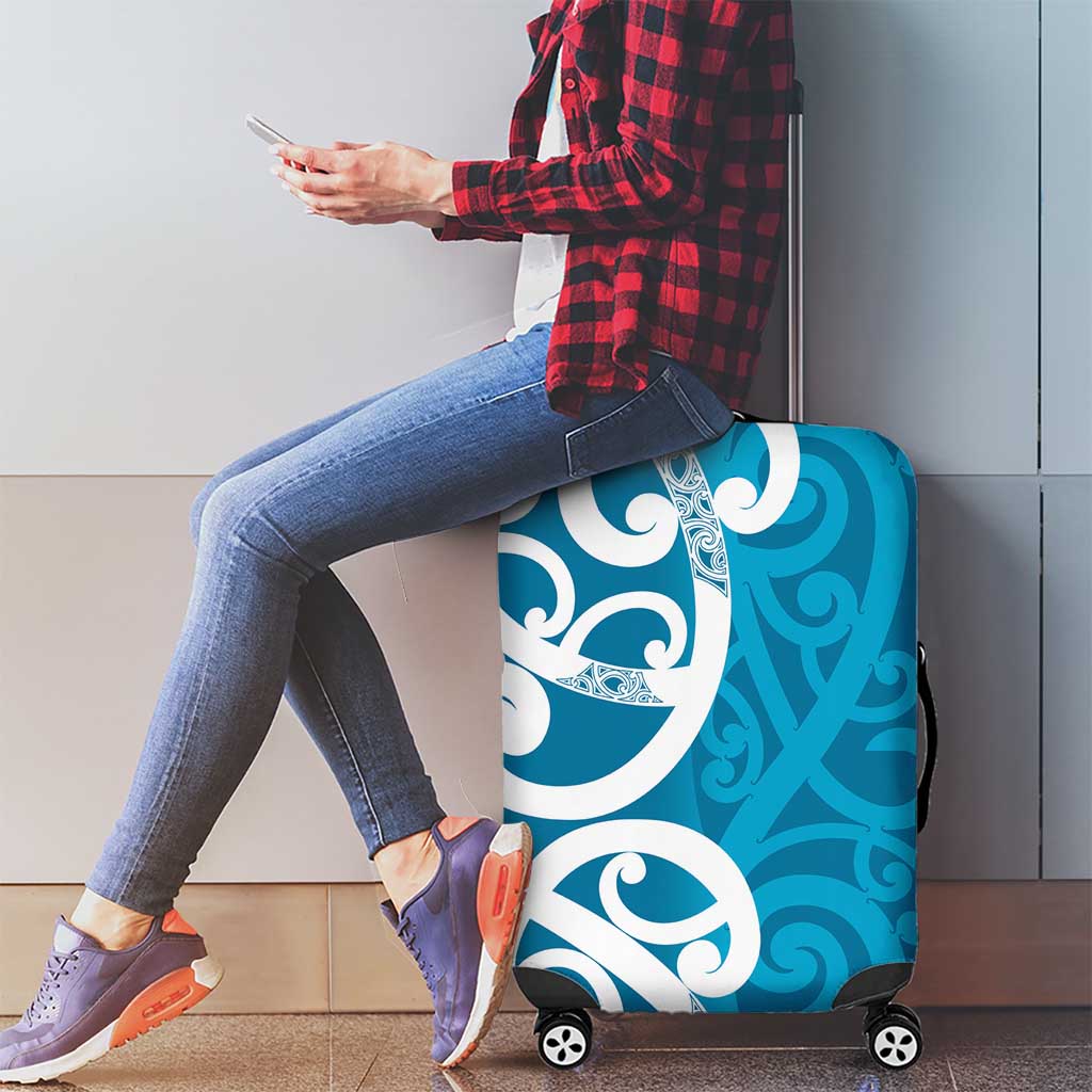 Azure Blue Maori Luggage Cover Koru Kowhaiwhai - Aussie Hoodie