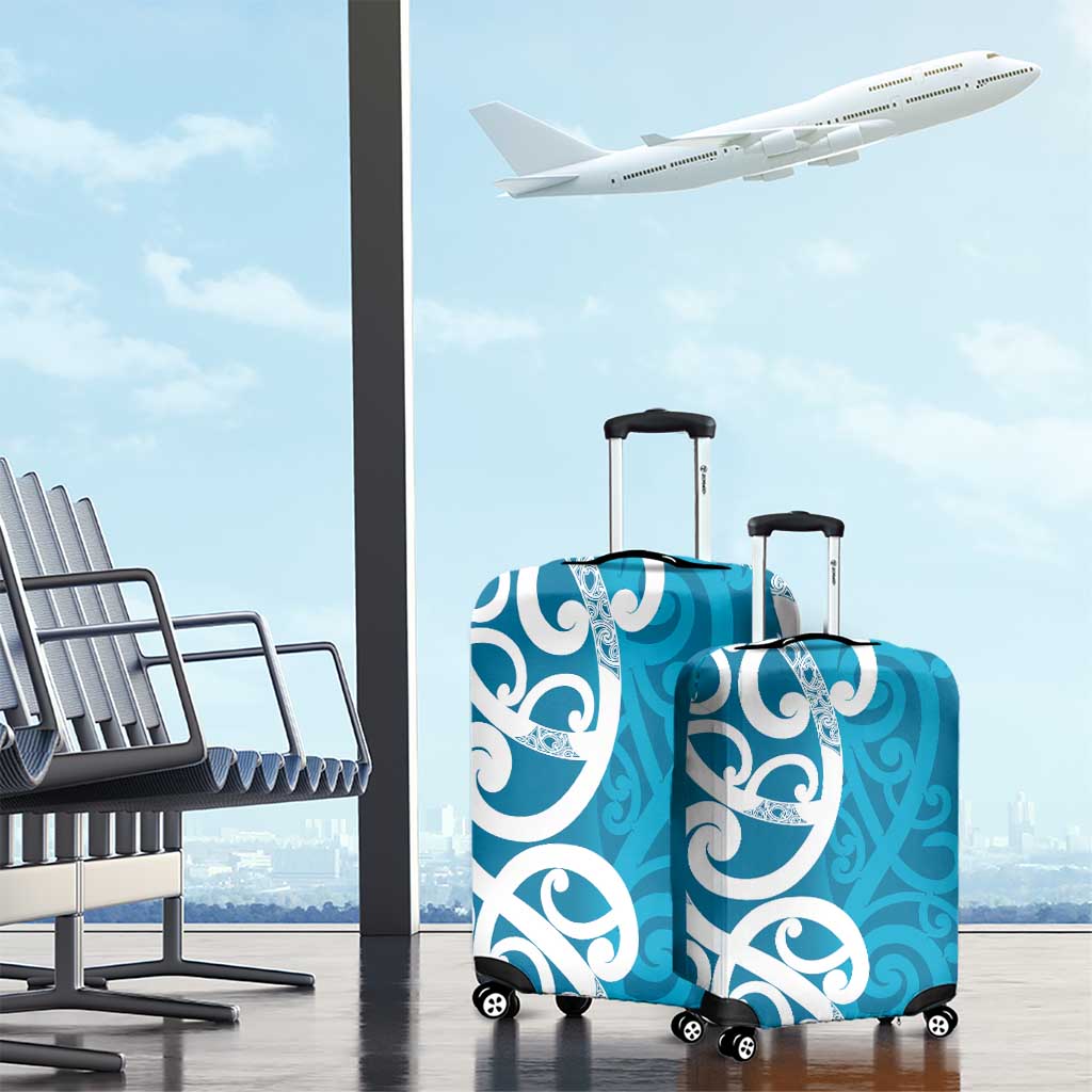 Azure Blue Maori Luggage Cover Koru Kowhaiwhai - Aussie Hoodie