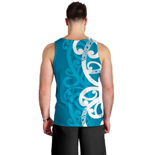 Azure Blue Maori Men Tank Top Koru Kowhaiwhai - Aussie Hoodie
