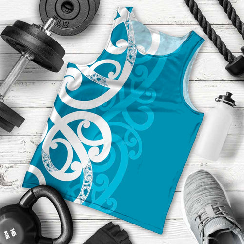 Azure Blue Maori Men Tank Top Koru Kowhaiwhai - Aussie Hoodie