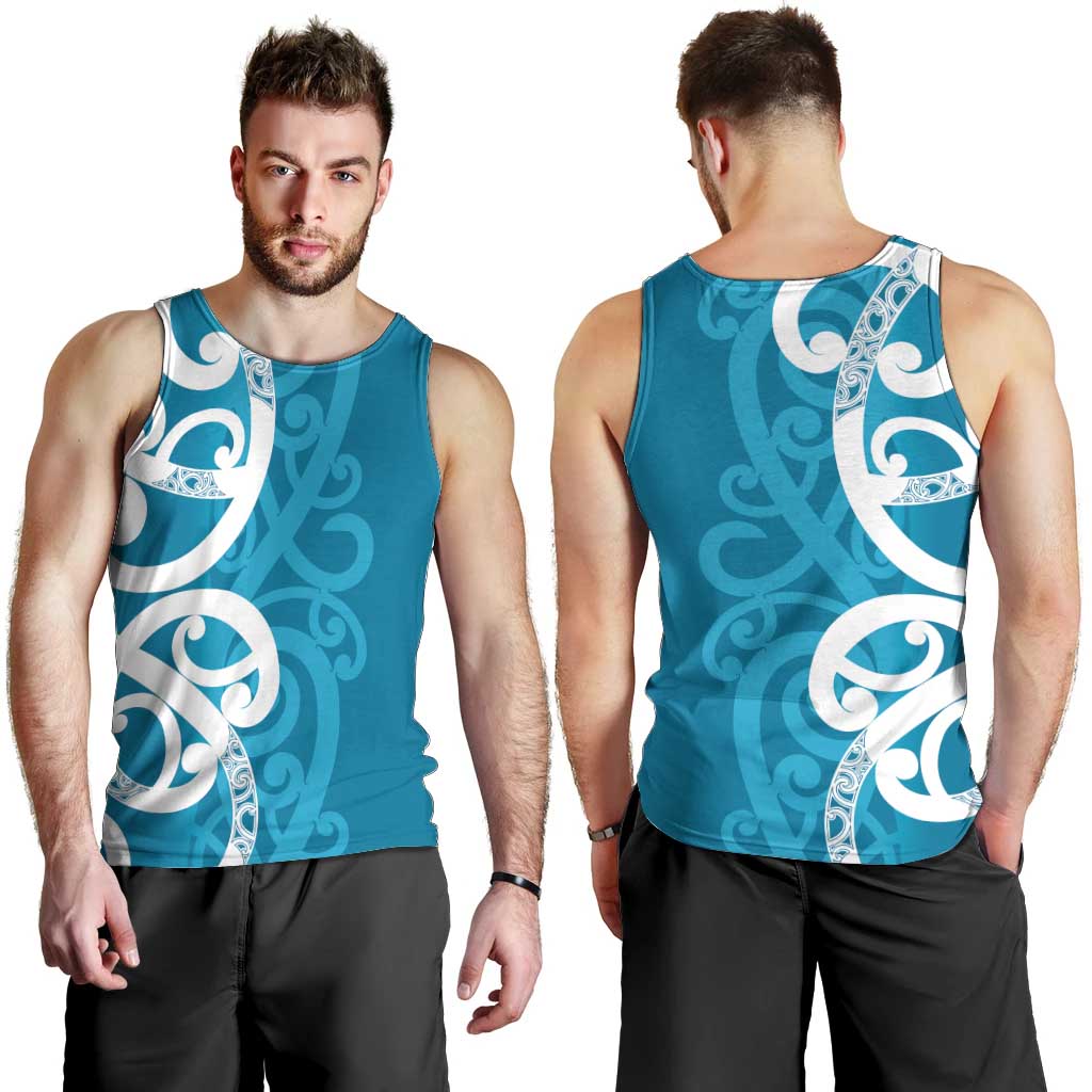 Azure Blue Maori Men Tank Top Koru Kowhaiwhai - Aussie Hoodie