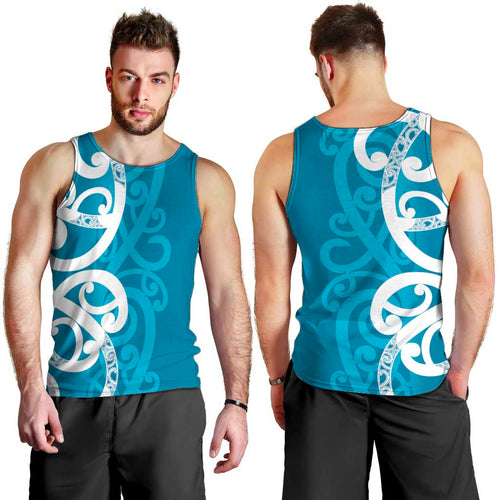 Azure Blue Maori Men Tank Top Koru Kowhaiwhai - Aussie Hoodie