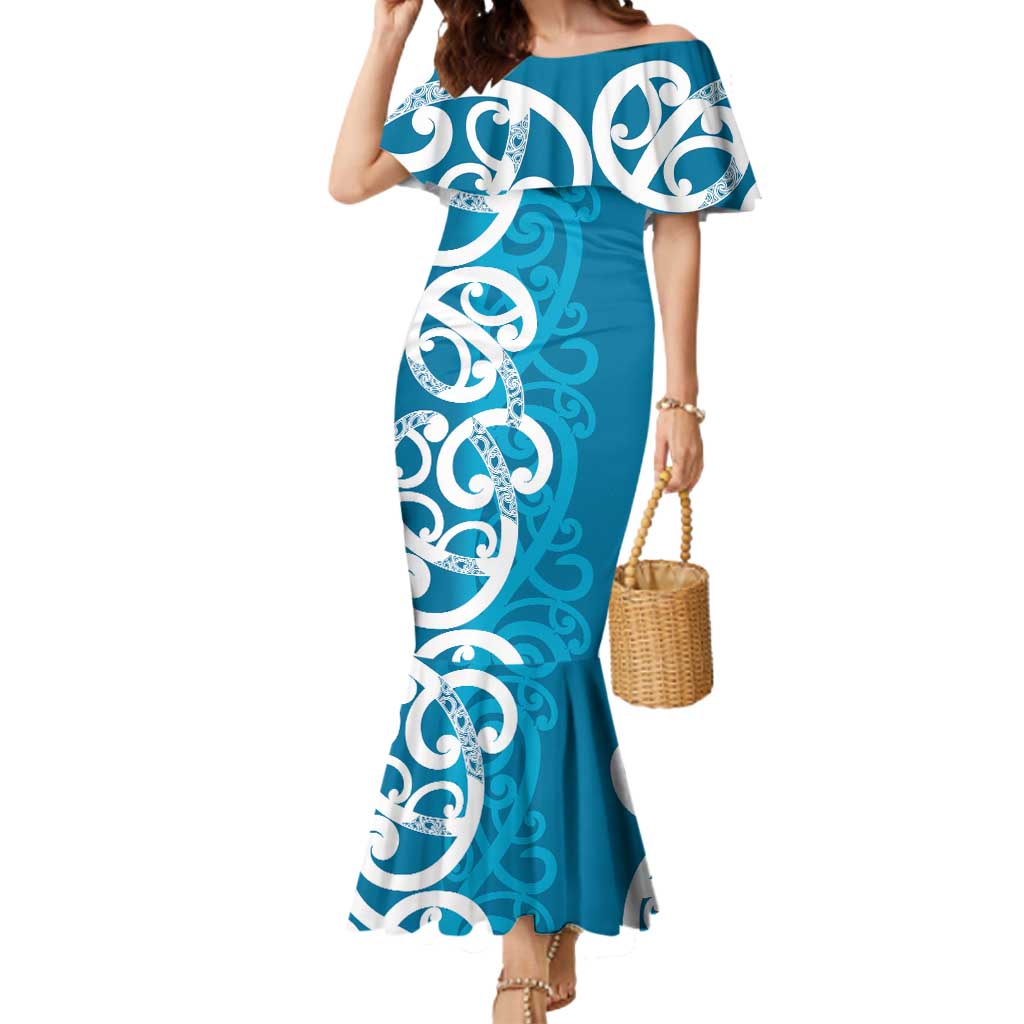 Azure Blue Maori Mermaid Dress Koru Kowhaiwhai - Aussie Hoodie