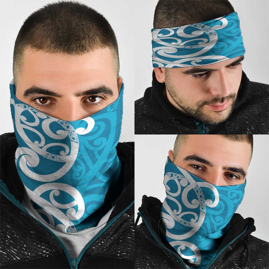 Azure Blue Maori Neck Gaiter Koru Kowhaiwhai - Aussie Hoodie