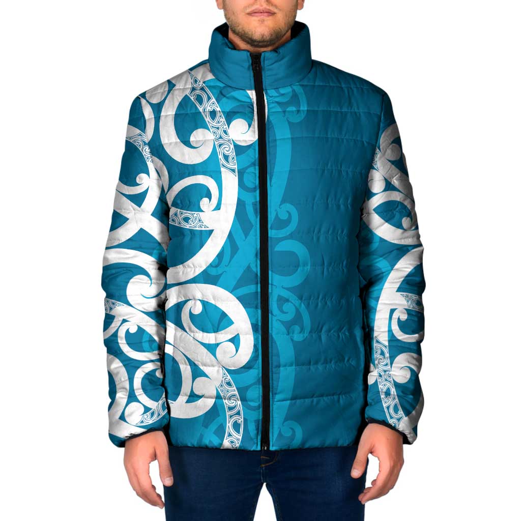 Azure Blue Maori Padded Jacket Koru Kowhaiwhai - Aussie Hoodie