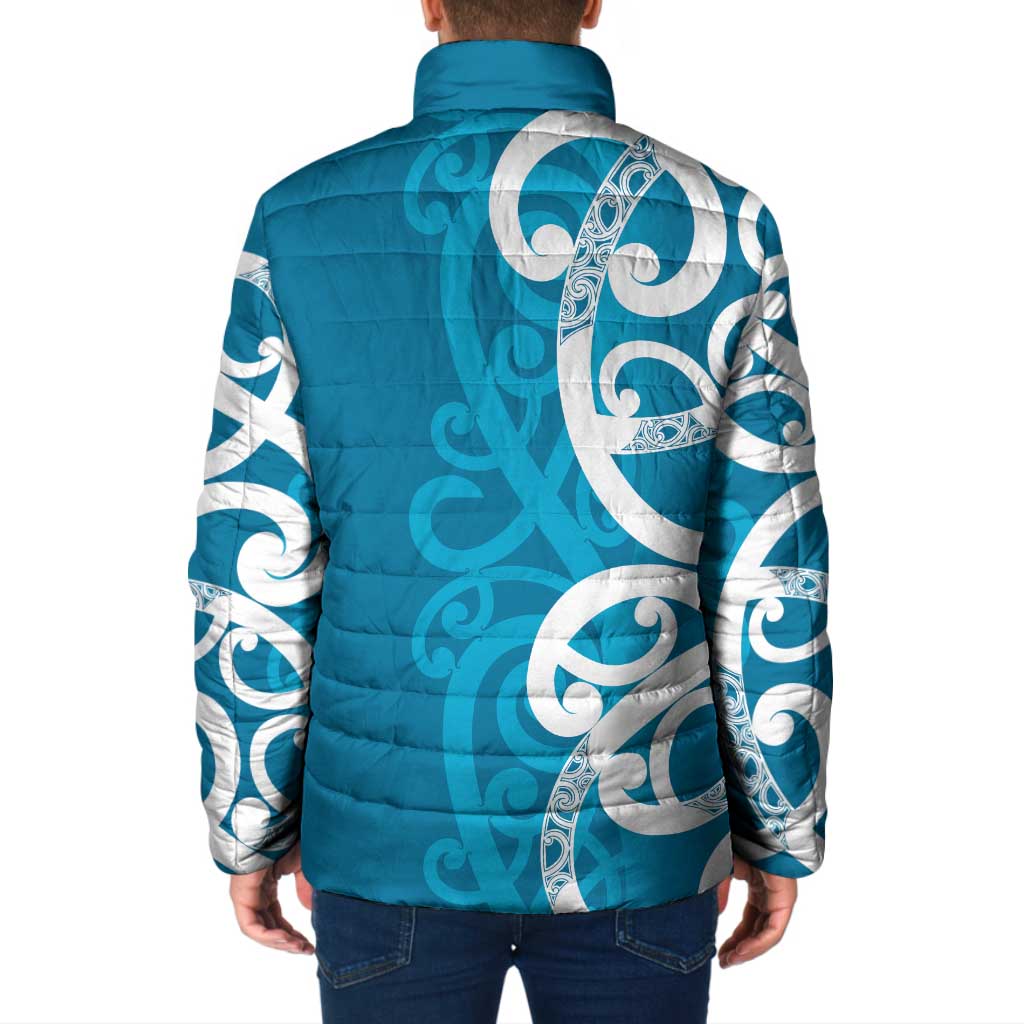 Azure Blue Maori Padded Jacket Koru Kowhaiwhai - Aussie Hoodie